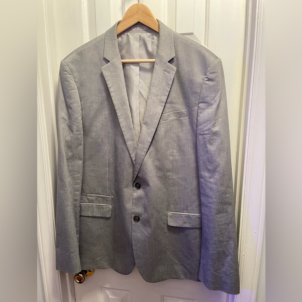 Express Light Grey Suit Jacket with Striped Inner Lining
